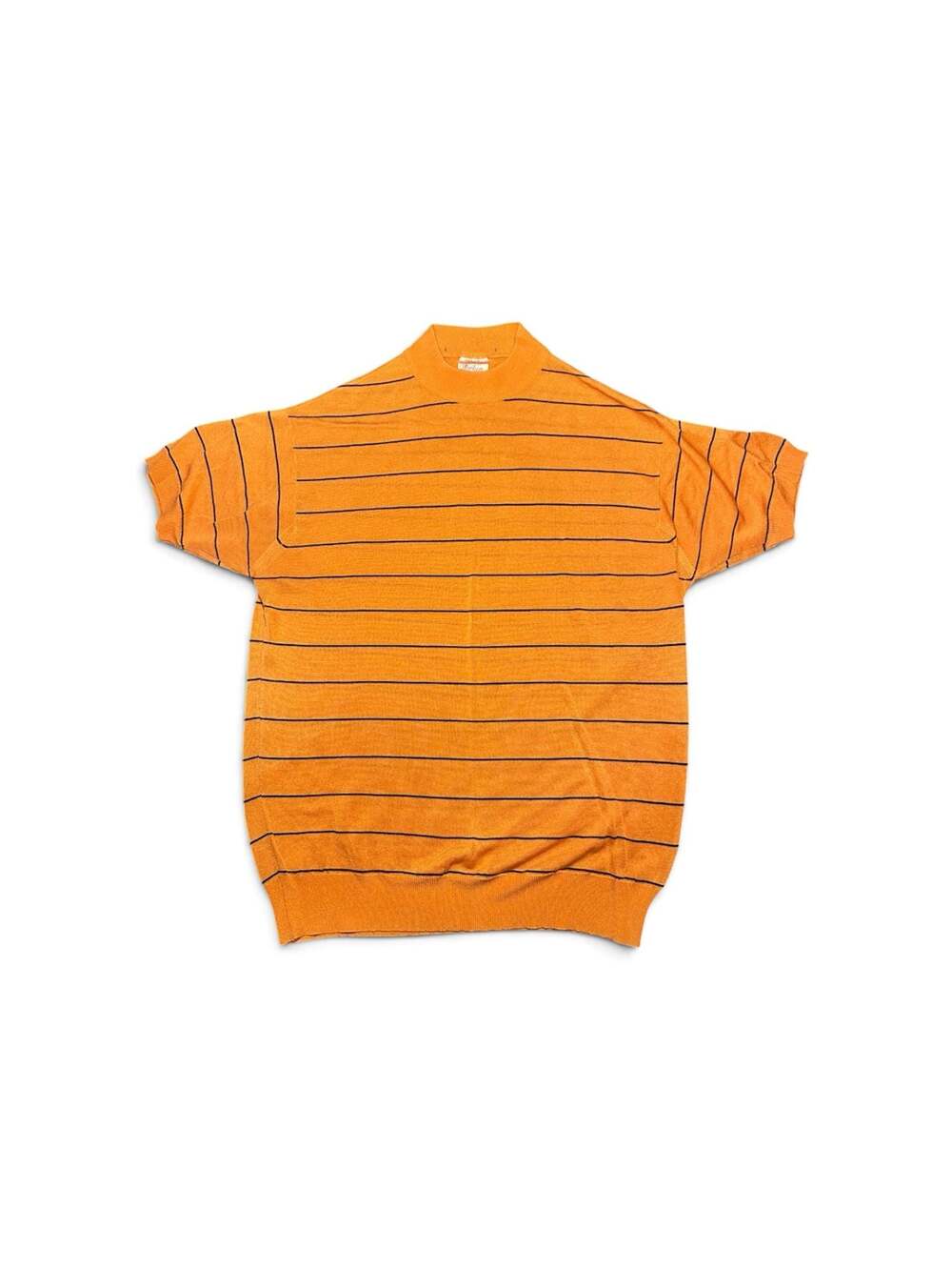 Vintage Dorian Made In Italy Orange & Black Striped Short Sleeve Knit Shirt Mock